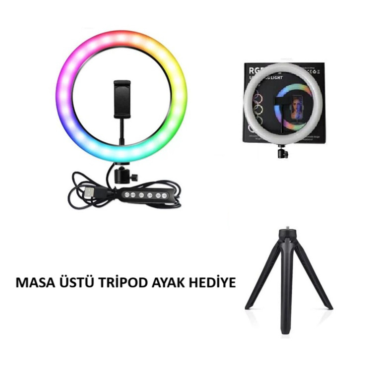MJ-26 10 inç RGB LED Ring Light – 200cm Tripod
